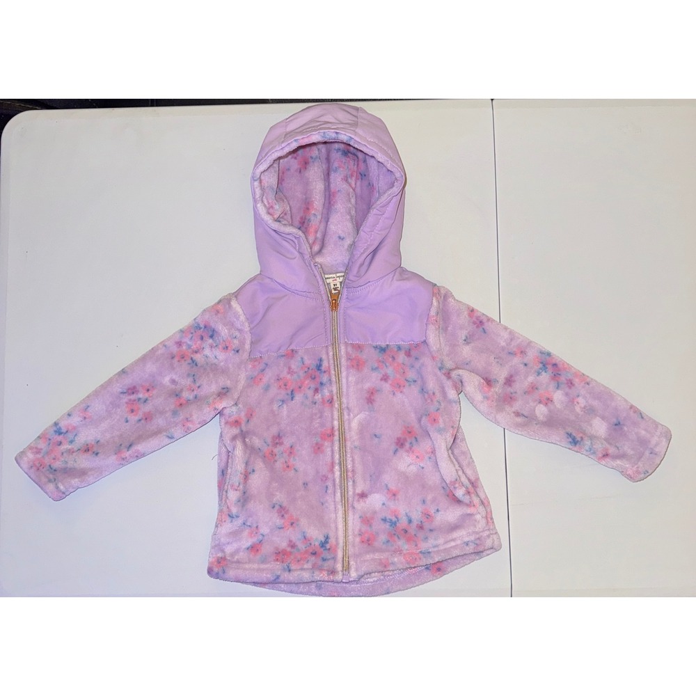 Nanette Lepore Fleece Hoodie Girls 3T Purple Floral Plush Zip Up Jacket